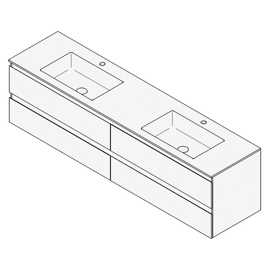Combinaison de meuble GUFO
180,0 x 50,0 x 47,0 cm
recouvrement matériel minérale
avec élément inférieur
pour 2 lavabos à encastrer
Wave/Corner I
2 éléments à chacun 2 tiroirs