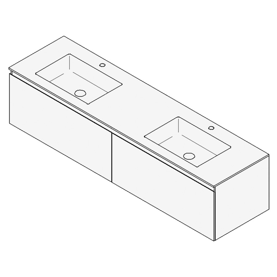 Combinaison de meuble GUFO
160,0 x 45,0 x 55,0 cmv
recouvrement matériel minérale
avec élément inférieur
pour 2 lavabos à encastrer
Wave/Corner II
2 éléments à chacun 1 tiroir