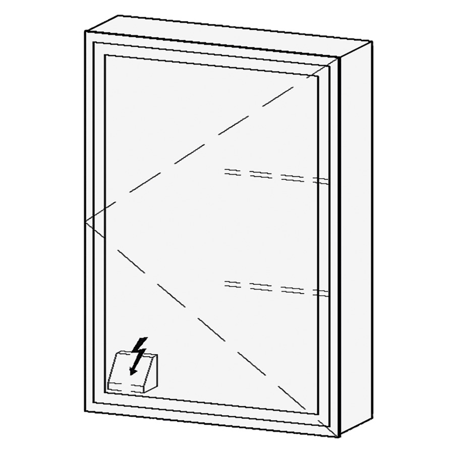 Armoire de toil. LORETO LED AP
50,7 x 70,6 x 14,8 cm
1 porte à double miroir
charnières à droite
1 prise double à gauche en
bas, éclairage LED 4 faces
réglable avec DALI ou Touch
DIM, prévoir un bouton-
poussoir dans l'installation
domestique, 4000°K, 39,9 W
IP24
