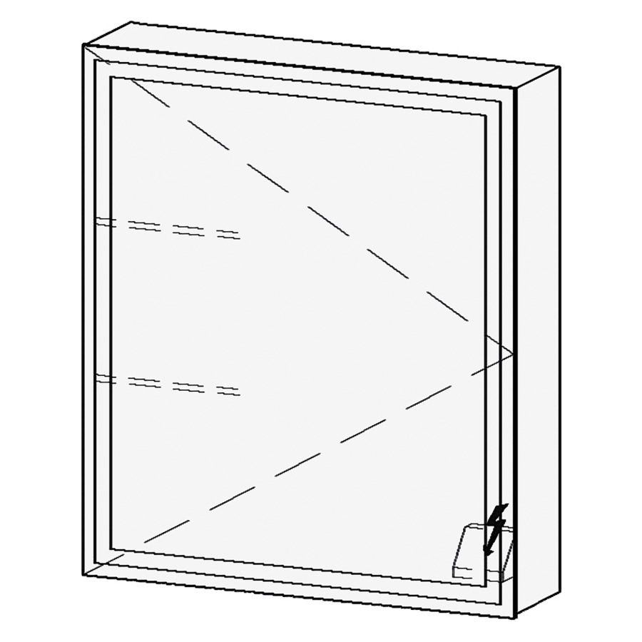 Armoire de toil. LORETO LED AP
60,7 x 70,6 x 14,8 cm
1 porte à double miroir
charnières à gauche
1 prise double à droite en
bas, éclairage LED 4 faces
réglable avec DALI ou Touch
DIM, prévoir un bouton-
poussoir dans l'installation
domestique, 4000°K, 43,6 W
IP24