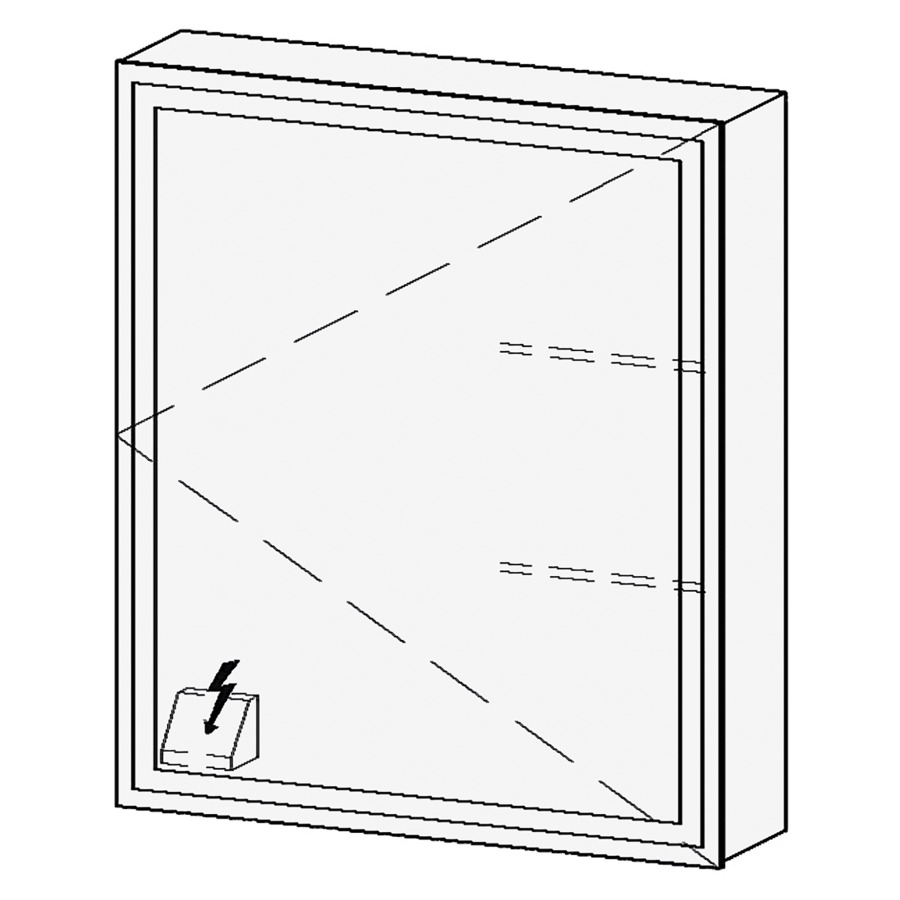Armoire de toil. LORETO LED AP
60,7 x 70,6 x 14,8 cm
1 porte à double miroir
charnières à droite
1 prise double à gauche en
bas, éclairage LED 4 faces
réglable avec DALI ou Touch
DIM, prévoir un bouton-
poussoir dans l'installation
domestique, 4000°K, 43,6 W
IP24