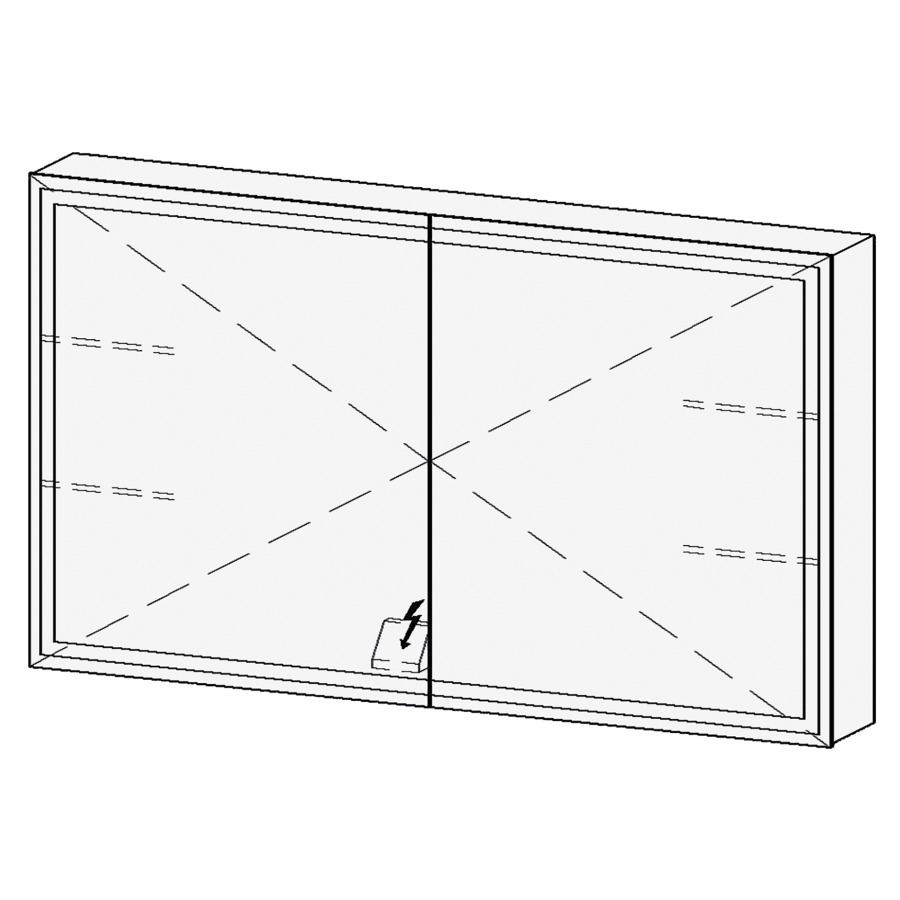 Armoire de toil. LORETO LED AP
120,7 x 70,6 x 14,8 cm
2 portes à double miroir
1 prise double à
gauche en bas opposé des
charnières, éclairage LED 4
faces, réglable avec DALI ou
Touch DIM, prévoir un bouton-
poussoir dans l'installation
domestique, 4000°K, 64,2 W
IP24