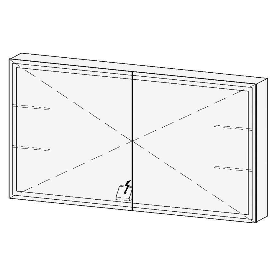 Armoire de toil. LORETO LED AP
130,7 x 70,6 x 14,8 cm
2 portes à double miroir
1 prise double à
gauche en bas opposé des
charnières, éclairage LED 4
faces, réglable avec DALI ou
Touch DIM, prévoir un bouton-
poussoir dans l'installation
domestique, 4000°K, 67,9 W
IP24