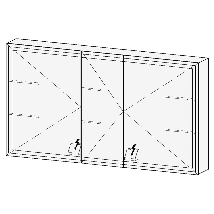 Armoire de toil. LORETO LED AP
130,7 x 70,6 x 14,8 cm
2 portes à double miroir
(50/30/50), 1 prise double à
gauche et à droite en bas
opposé des charnières
éclairage LED 4 faces
réglable avec DALI ou Touch
DIM, prévoir un bouton-
poussoir dans l'installation
domestique, 4000°K, 67,9 W
IP24