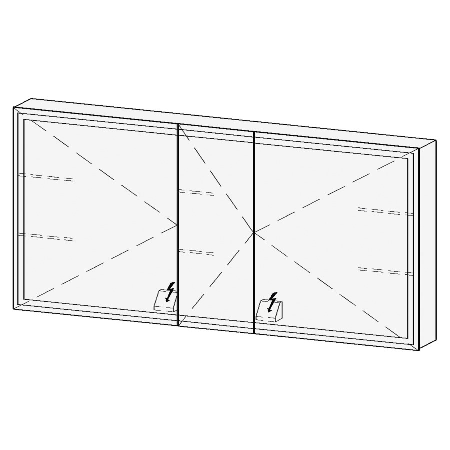 Armoire de toil. LORETO LED AP
150,7 x 70,6 x 14,8 cm
2 portes à double miroir
(60/30/60), 1 prise double à
gauche et à droite en bas
opposé des charnières
éclairage LED 4 faces
réglable avec DALI ou Touch
DIM, prévoir un bouton-
poussoir dans l'installation
domestique, 4000°K, 74,5 W
IP24