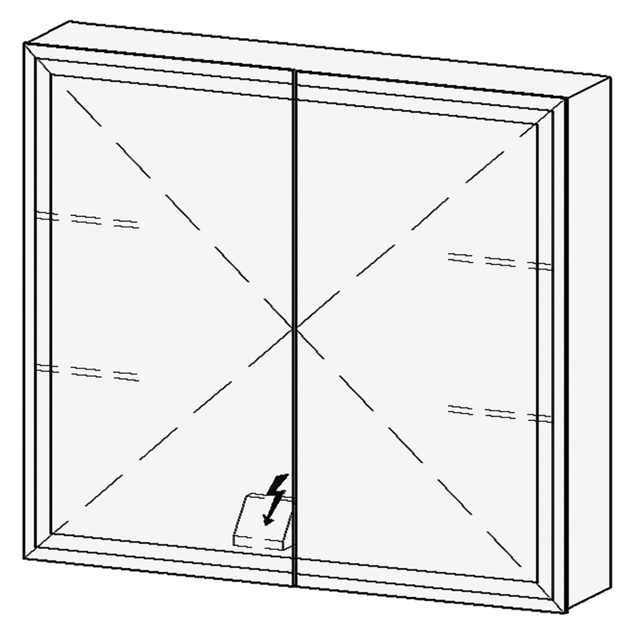 Armoire de toil. LORETO LED UP
80,7 x 70,6 x 14,8 cm
2 portes à double miroir
1 prise double à
gauche en bas opposé des
charnières, éclairage LED 4
faces, réglable avec DALI ou
Touch DIM, prévoir un bouton-
poussoir dans l'installation
domestique, 4000°K, 50,6 W
IP24