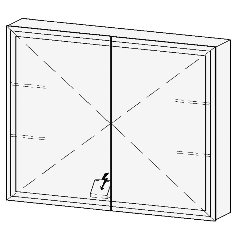 Armoire de toil. LORETO LED UP
90,7 x 70,6 x 14,8 cm
2 portes à double miroir
1 prise double à
gauche en bas opposé des
charnières, éclairage LED 4
faces, réglable avec DALI ou
Touch DIM, prévoir un bouton-
poussoir dans l'installation
domestique, 4000°K, 53,9 W
IP24