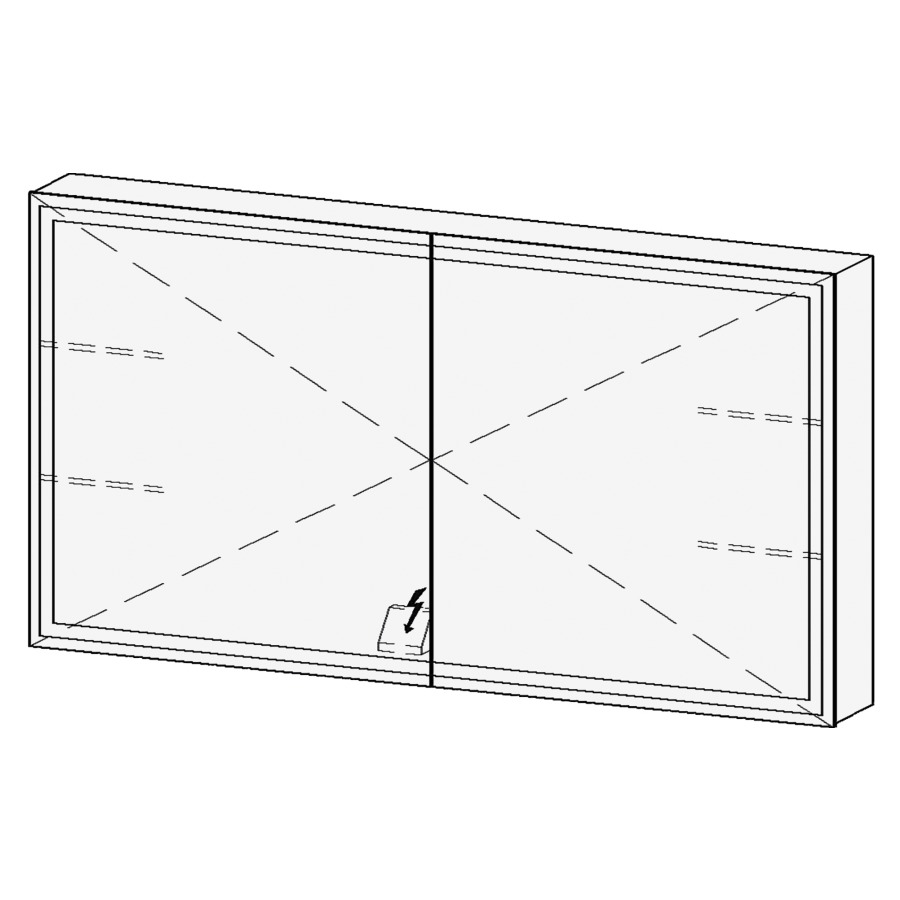 Armoire de toil. LORETO LED UP
130,7 x 70,6 x 14,8 cm
2 portes à double miroir
1 prise double à
gauche en bas opposé des
charnières, éclairage LED 4
faces, réglable avec DALI ou
Touch DIM, prévoir un bouton-
poussoir dans l'installation
domestique, 4000°K, 67,9 W
IP24