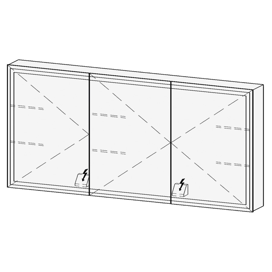 Armoire de toil. LORETO LED UP
150,7 x 70,6 x 14,8 cm
2 portes à double miroir
(50/50/50), 1 prise double à
gauche et à droite en bas
opposé des charnières
éclairage LED 4 faces
réglable avec DALI ou Touch
DIM, prévoir un bouton-
poussoir dans l'installation
domestique, 4000°K, 74,5 W
IP24