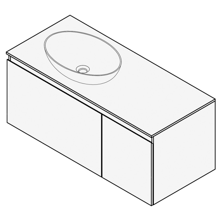 Combinaison de meuble FOGO
100 x 45 x 45-55 cm
recouvrement matériel
stratifié, pour 1 lavabo
à gauche, 2 élément à 1 tiroir
(70/30), Legrabox noir