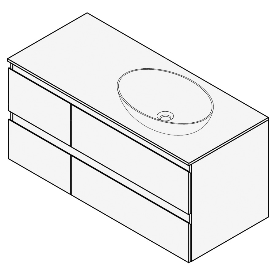 Combinaison de meuble FOGO
100 x 50 x 45-55 cm
recouvrement matériel
stratifié, pour 1 lavabo
à droite, 2 éléments à chacune
2 tiroirs (30/70)
Legrabox noir