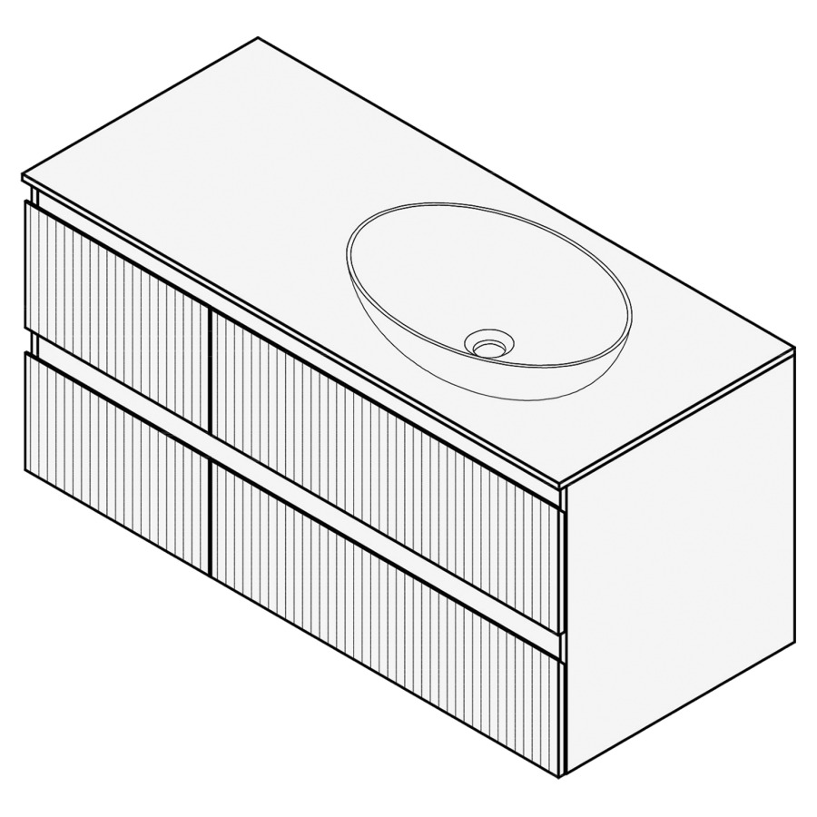 Combinaison de meuble FOGO
100 x 50 x 45-55 cm
recouvrement matériel
stratifié, pour 1 lavabo
à droite, 2 éléments à chacune
2 tiroirs (30/70)
Legrabox noir