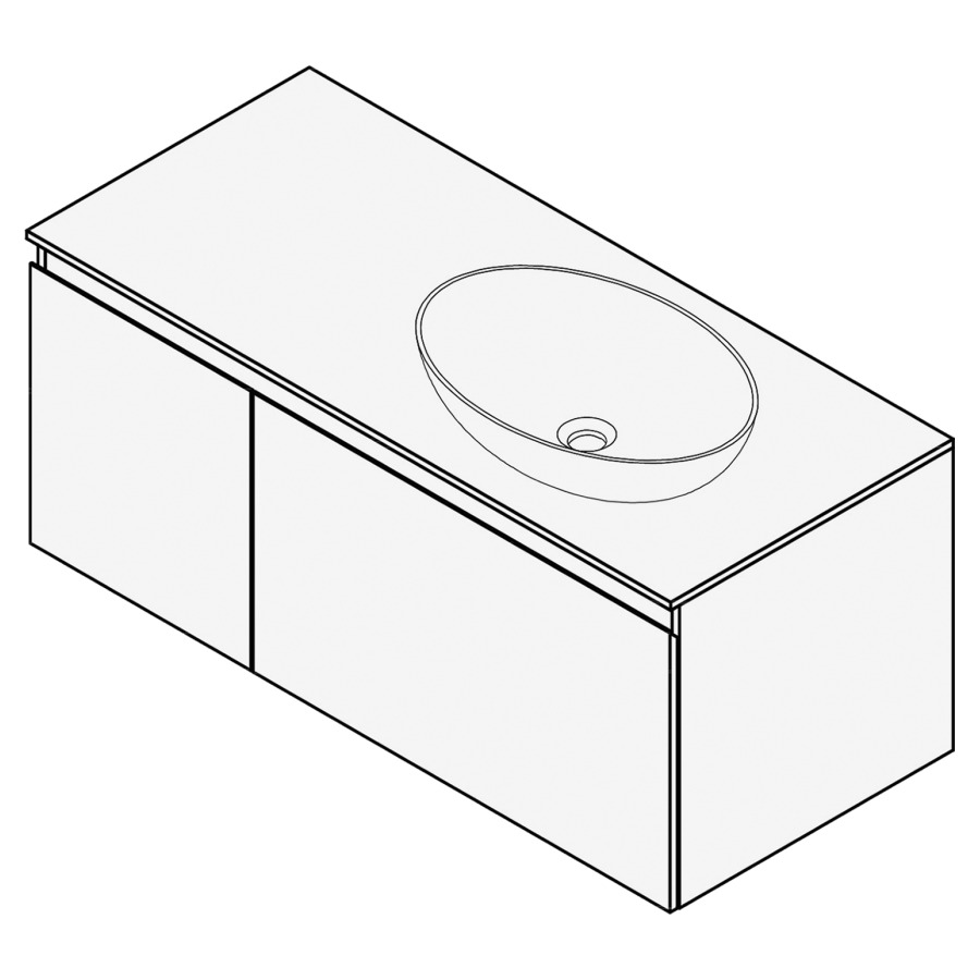Combinaison de meuble FOGO
100 x 45 x 45-55 cm
recouvrement matériel
stratifié, pour 1 lavabo
à droite, 2 élément à 1 tiroir
(30/70), Legrabox noir