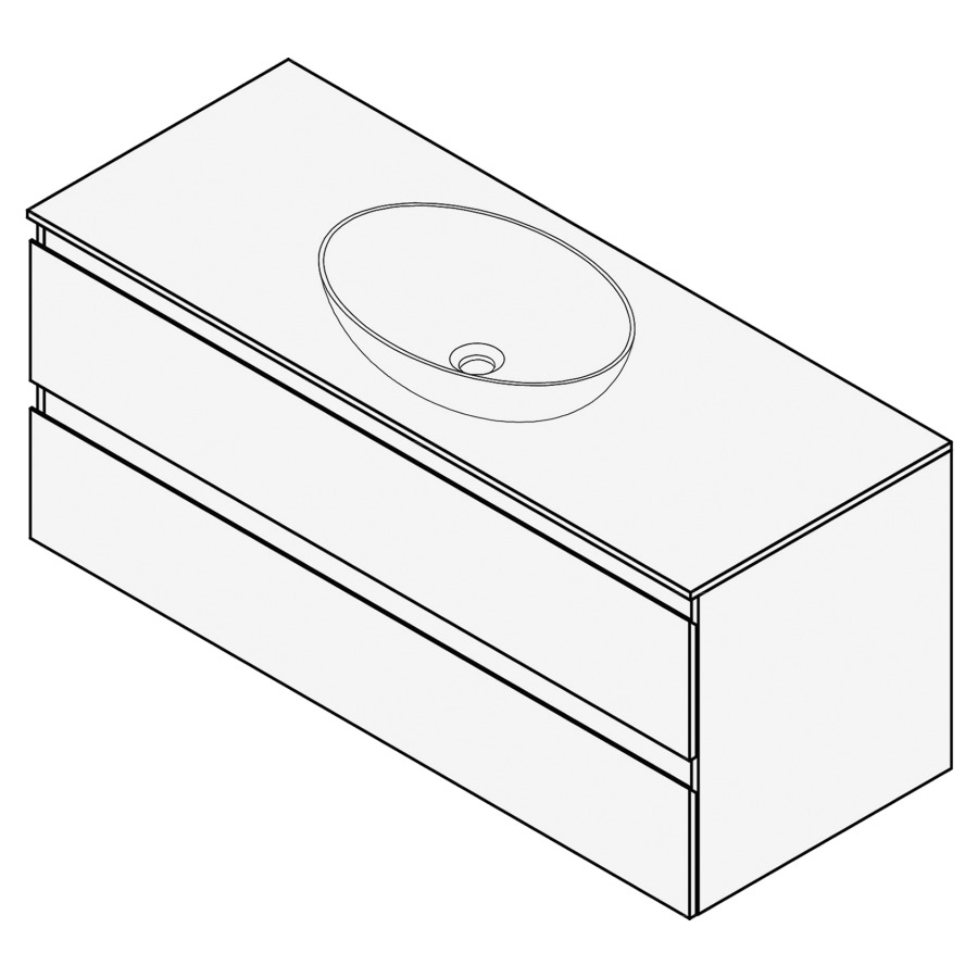 Combinaison de meuble FOGO
120 x 50 x 45-55 cm
recouvrement matériel
stratifié, pour 1 lavabo
entraxe selon les indications
élément à 2 tiroirs
Legrabox noir