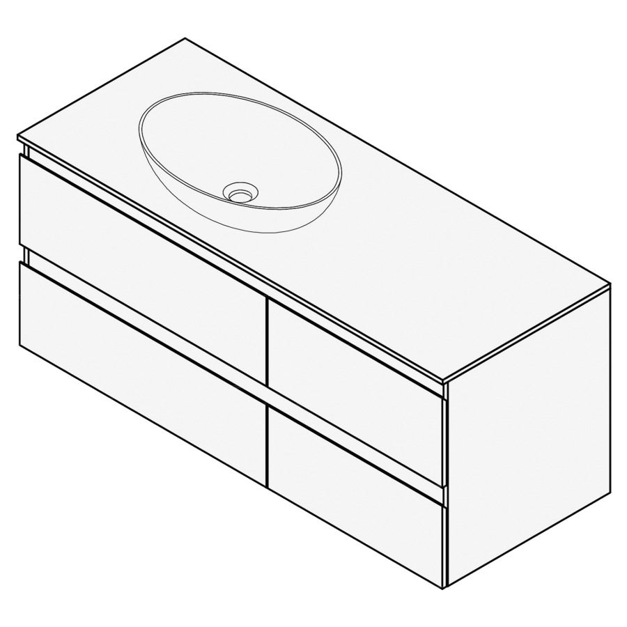 Combinaison de meuble FOGO
120 x 50 x 45-55 cm
recouvrement matériel
stratifié, pour 1 lavabo
à gauche, 2 éléments à chacune
2 tiroirs (80/40)
Legrabox noir
