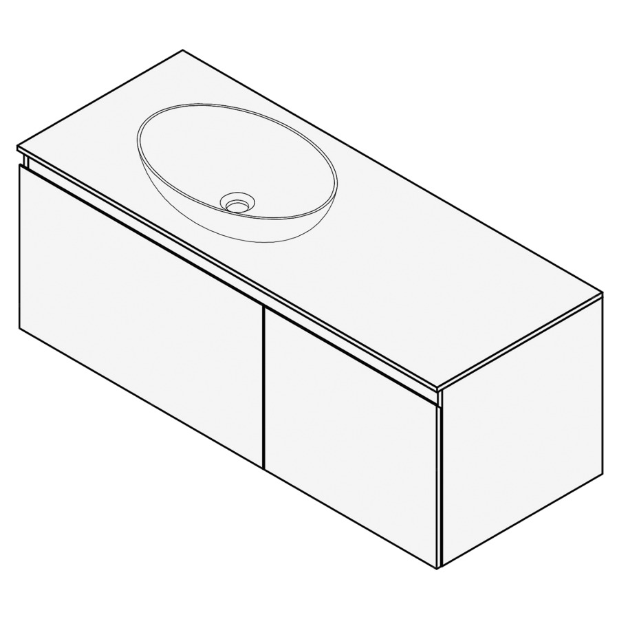 Combinaison de meuble FOGO
120 x 45 x 45-55 cm
recouvrement matériel
stratifié, pour 1 lavabo
à gauche, 2 élément à 1 tiroir
(80/40), Legrabox noir