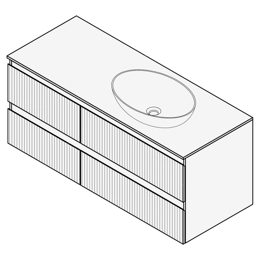 Combinaison de meuble FOGO
120 x 50 x 45-55 cm
recouvrement matériel
stratifié, pour 1 lavabo
à droite, 2 éléments à chacune
2 tiroirs (40/80)
Legrabox noir