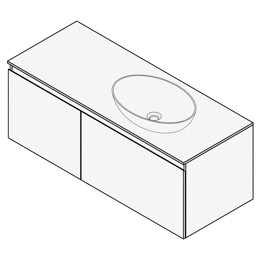 Combinaison de meuble FOGO
120 x 45 x 45-55 cm
recouvrement matériel
stratifié, pour 1 lavabo
à droite, 2 élément à 1 tiroir
(40/80), Legrabox noir