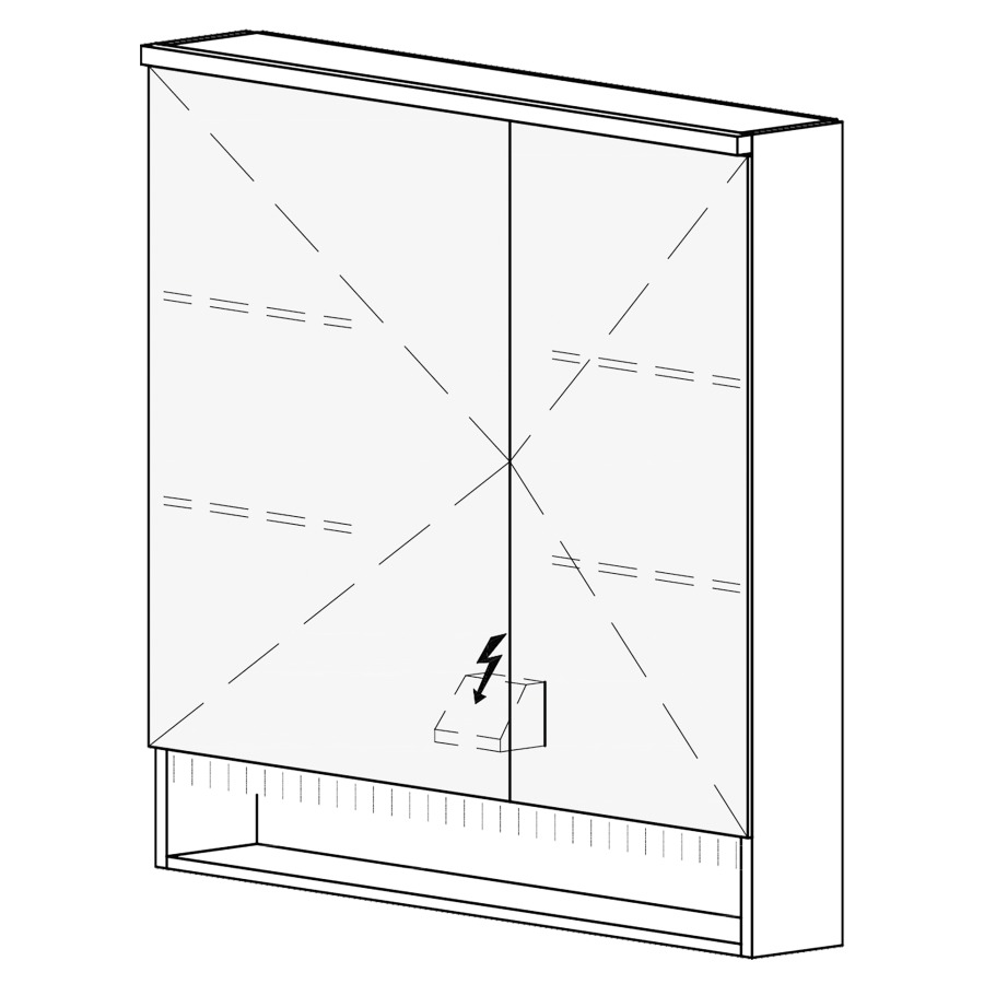 Armoire de toilette SCANA AP
90,4 x 85 x 14,8 cm
2 portes à double miroir
(60/30), 1 prise double
à gauche en bas opposé des
charnières, éclairage LED
4000 K, unité de contrôle DALI
gradable via l'installation
domestique, IP24
