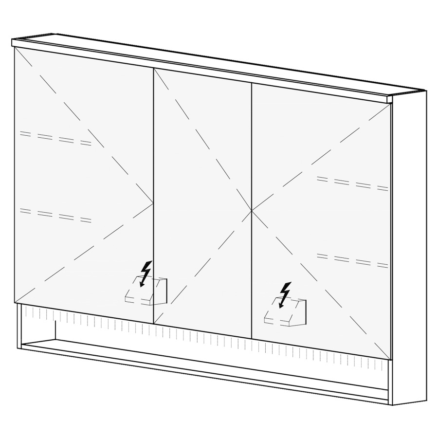 Armoire de toilette SCANA AP
130,4 x 85 x 14,8 cm
3 portes à double miroir
(50/30/50), 1 prise double
à gauche et à droite en bas
opposé des charnières
éclairage LED, 4000 K
unité de contrôle DALI
gradable via l'installation
domestique, IP24