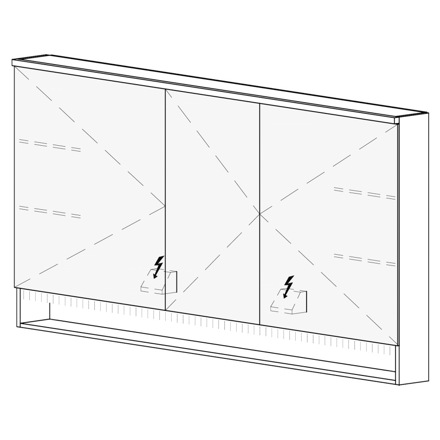 Armoire de toilette SCANA AP
150,4 x 85 x 14,8 cm
3 portes à double miroir
(60/30/60), 1 prise double
à gauche et à droite en bas
opposé des charnières
éclairage LED, 4000 K
unité de contrôle DALI
gradable via l'installation
domestique, IP24