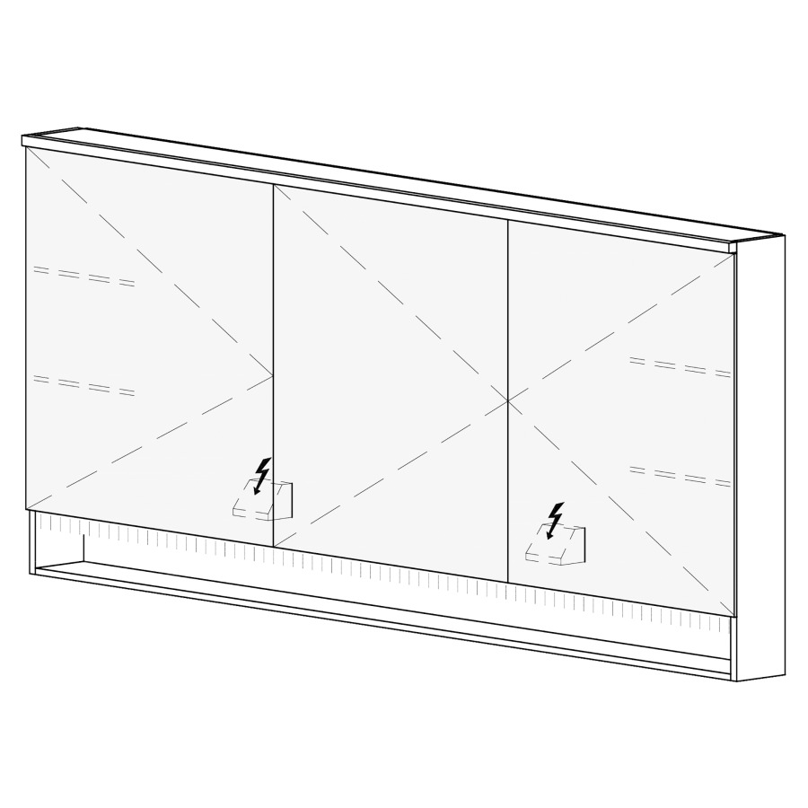 Armoire de toilette SCANA AP
180,4 x 85 x 14,8 cm
3 portes à double miroir
(60/60/60), 1 prise double
à gauche et à droite en bas
opposé des charnières
éclairage LED, 4000 K
unité de contrôle DALI
gradable via l'installation
domestique, IP24