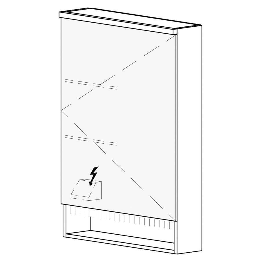 Armoire de toilette SCANA UP
60,4 x 85 x 14,8 cm
1 porte à double miroir
charnières à droite
1 prise double à gauche en bas
éclairage LED, 4000 K
unité de contrôle DALI
gradable via l'installation
domestique, IP24
