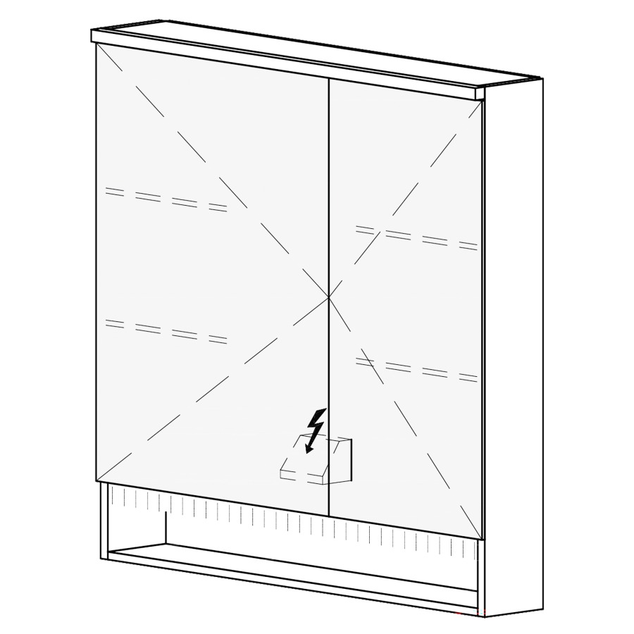 Armoire de toilette SCANA UP
90,4 x 85 x 14,8 cm
2 portes à double miroir
(60/30), 1 prise double
à gauche en bas opposé des
charnières, éclairage LED
4000 K, unité de contrôle DALI
gradable via l'installation
domestique, IP24