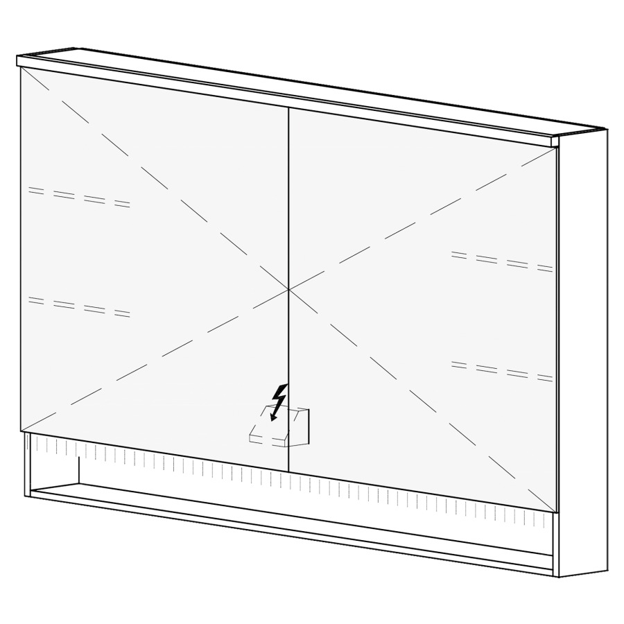 Armoire de toilette SCANA UP
130,4 x 85 x 14,8 cm
2 portes à double miroir
1 prise double à gauche en bas
opposé des charnières
éclairage LED, 4000 K, unité
de contrôle DALI, gradable via
l'installation domestique
IP24