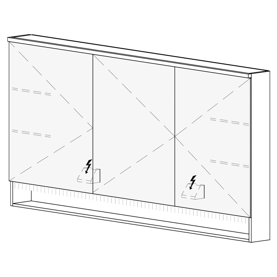 Armoire de toilette SCANA UP
150,4 x 85 x 14,8 cm
3 portes à double miroir
(50/50/50), 1 prise double
à gauche et à droite en bas
opposé des charnières
éclairage LED, 4000 K
unité de contrôle DALI
gradable via l'installation
domestique, IP24