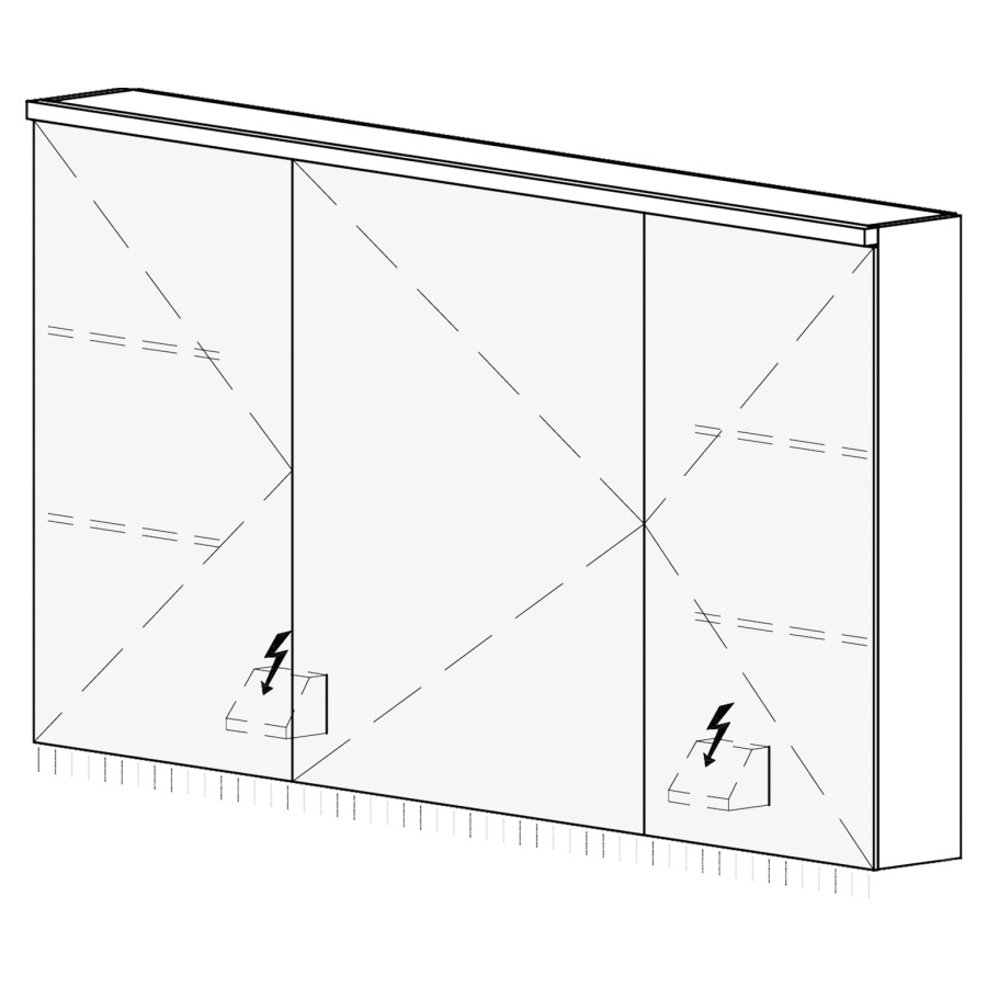 Armoire de toilette CARINO AP
120,4 x 70,4 x 14,8 cm
3 portes à double miroir
(30/60/30), 1 prise double
à gauche et à droite en bas
opposé des charnières
éclairage LED, 4000 K
unité de contrôle DALI
gradable via l'installation
domestique, IP24