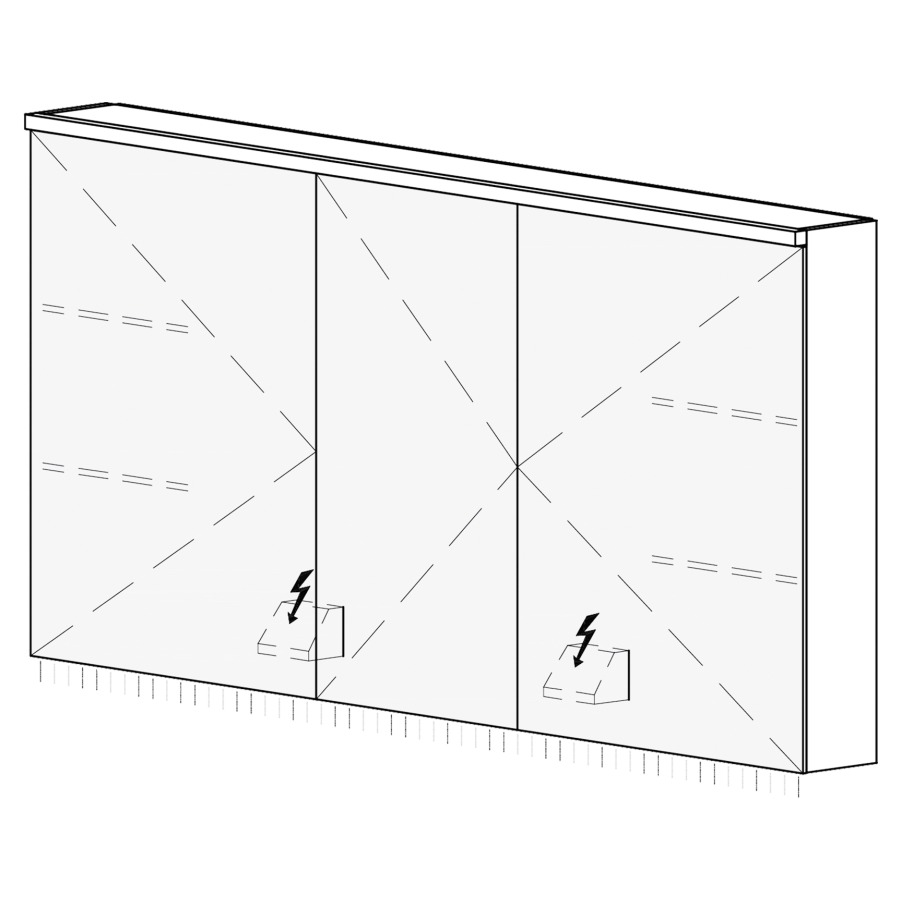 Armoire de toilette CARINO AP
130,4 x 70,4 x 14,8 cm
3 portes à double miroir
(50/30/50), 1 prise double
à gauche et à droite en bas
opposé des charnières
éclairage LED, 4000 K
unité de contrôle DALI
gradable via l'installation
domestique, IP24
