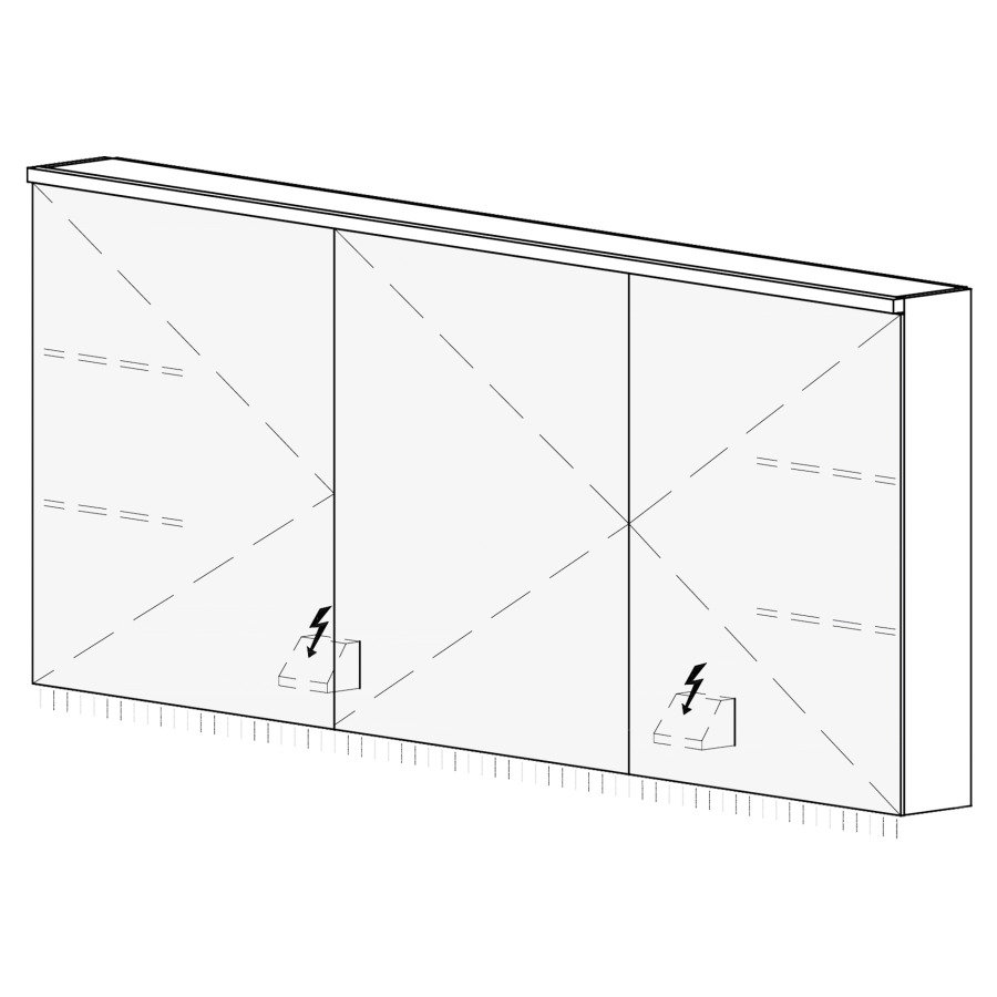 Armoire de toilette CARINO AP
150,4 x 70,4 x 14,8 cm
3 portes à double miroir
(50/50/50), 1 prise double
à gauche et à droite en bas
opposé des charnières
éclairage LED, 4000 K
unité de contrôle DALI
gradable via l'installation
domestique, IP24