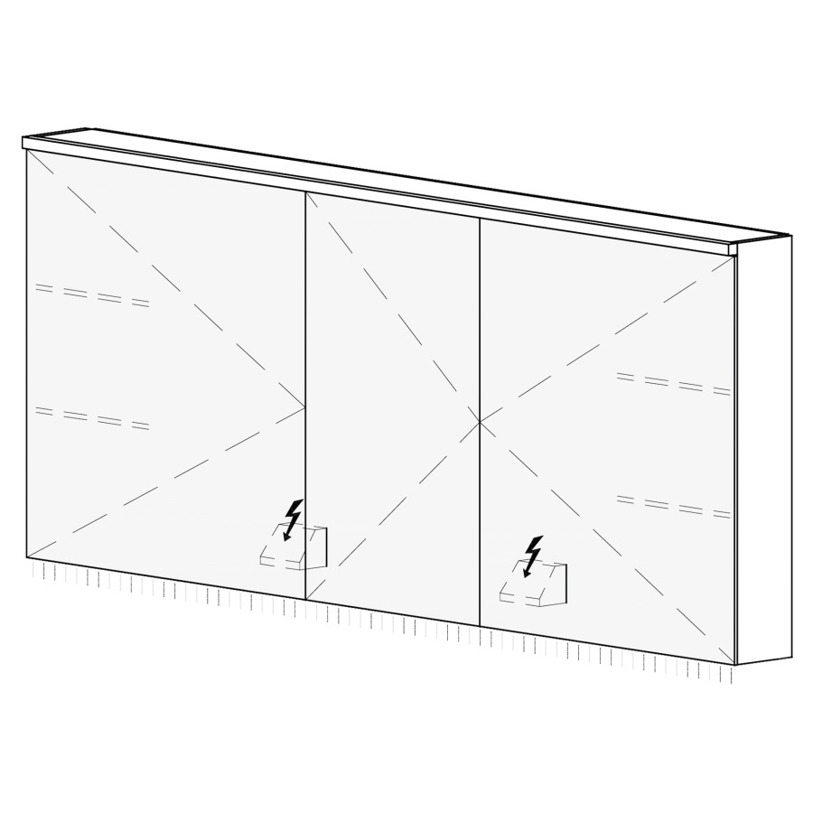 Armoire de toilette CARINO AP
150,4 x 70,4 x 14,8 cm
3 portes à double miroir
(60/30/60), 1 prise double
à gauche et à droite en bas
opposé des charnières
éclairage LED, 4000 K
unité de contrôle DALI
gradable via l'installation
domestique, IP24