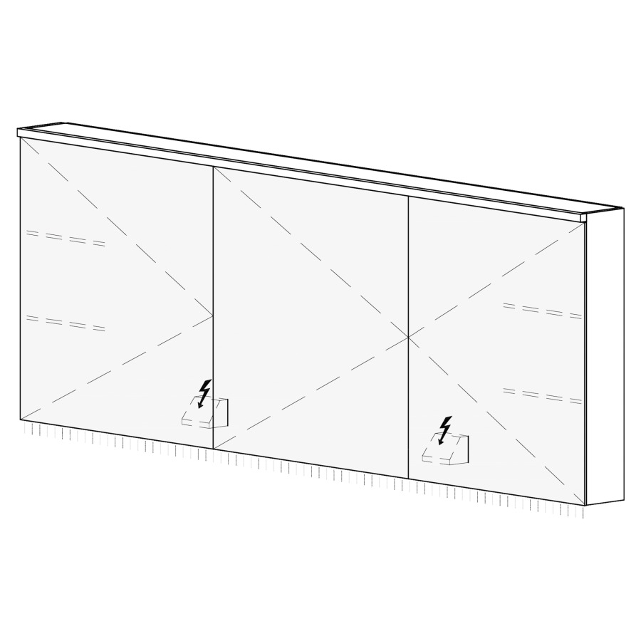 Armoire de toilette CARINO AP
180,4 x 70,4 x 14,8 cm
3 portes à double miroir
(60/60/60), 1 prise double
à gauche et à droite en bas
opposé des charnières
éclairage LED, 4000 K
unité de contrôle DALI
gradable via l'installation
domestique, IP24