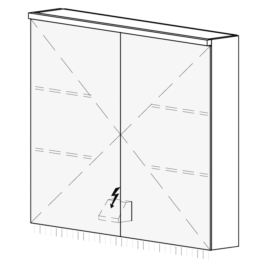 Armoire de toilette CARINO UP
90,4 x 70,4 x 14,8 cm
2 portes à double miroir
1 prise double à gauche en bas
opposé des charnières
éclairage LED, 4000 K, unité
de contrôle DALI, gradable via
l'installation domestique
IP24