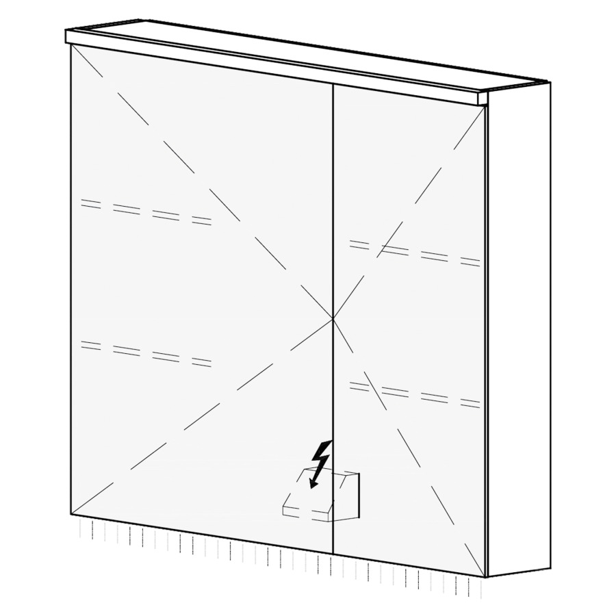 Armoire de toilette CARINO UP
90,4 x 70,4 x 14,8 cm
2 portes à double miroir
(60/30), 1 prise double
à gauche en bas opposé des
charnières, éclairage LED
4000 K, unité de contrôle DALI
gradable via l'installation
domestique, IP24