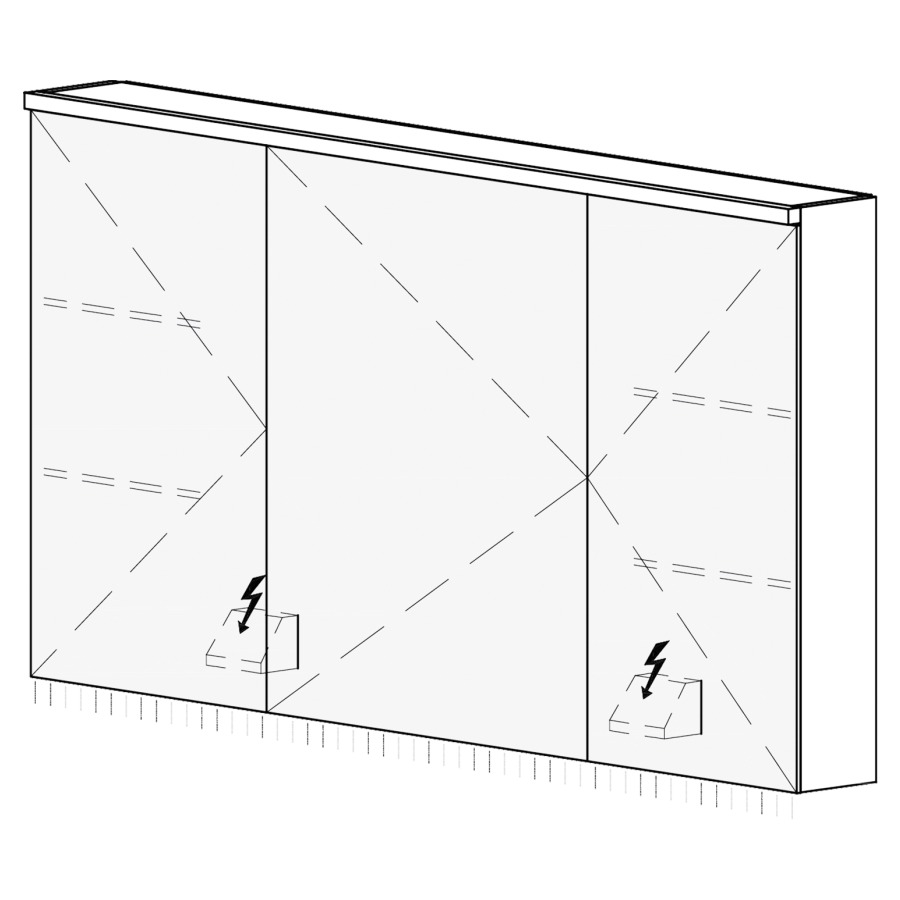 Armoire de toilette CARINO UP
120,4 x 70,4 x 14,8 cm
3 portes à double miroir
(30/60/30), 1 prise double
à gauche et à droite en bas
opposé des charnières
éclairage LED, 4000 K
unité de contrôle DALI
gradable via l'installation
domestique, IP24