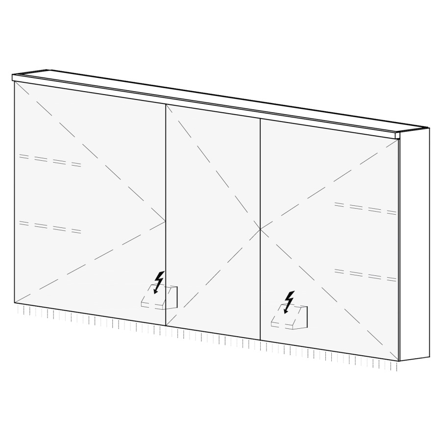 Armoire de toilette CARINO UP
150,4 x 70,4 x 14,8 cm
3 portes à double miroir
(60/30/60), 1 prise double
à gauche et à droite en bas
opposé des charnières
éclairage LED, 4000 K
unité de contrôle DALI
gradable via l'installation
domestique, IP24