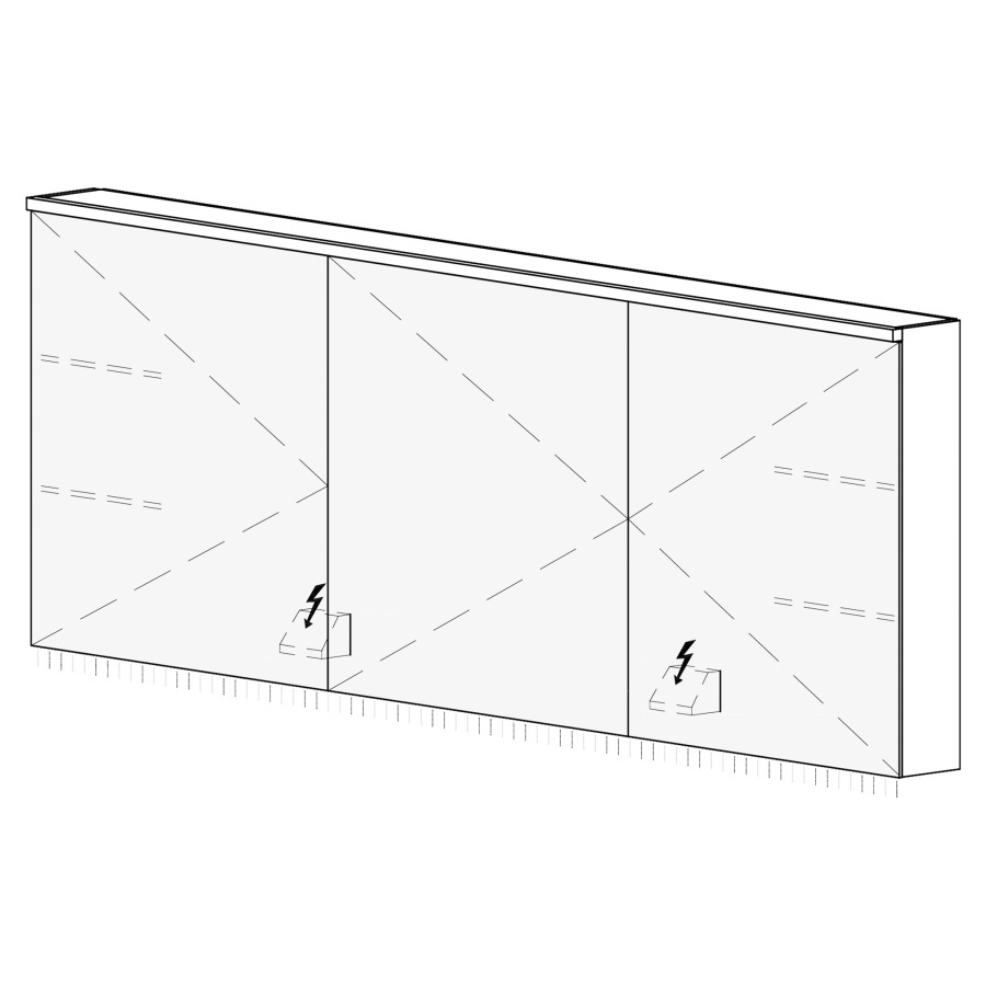 Armoire de toilette CARINO UP
180,4 x 70,4 x 14,8 cm
3 portes à double miroir
(60/60/60), 1 prise double
à gauche et à droite en bas
opposé des charnières
éclairage LED, 4000 K
unité de contrôle DALI
gradable via l'installation
domestique, IP24