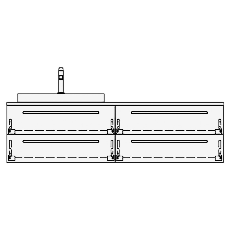 Elém. inférieur VOLARE RANA AB
150,0 x 40,0 x 51,0 cm
2 éléments à chacune 2 tiroirs
pour 1 lavabo à gauche