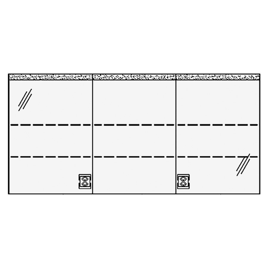 Armoire de toil. RHINO LED AP
150,6 x 72,0 x 15,0 cm
3 portes à double miroir
(50/50/50), 1 prise double
à gauche et à droite en bas
opposé des charnières
éclairage LED 1 x 36W
4000°K / 3285Lumen, IP24