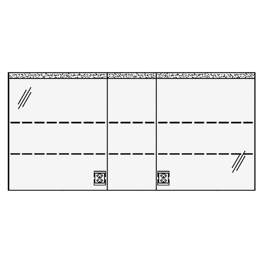 Armoire de toil. RHINO LED AP
150,6 x 72,0 x 15,0 cm
3 portes à double miroir
(60/30/60), 1 prise double
à gauche et à droite en bas
opposé des charnières
éclairage LED 1 x 36W
4000°K / 3285Lumen, IP24