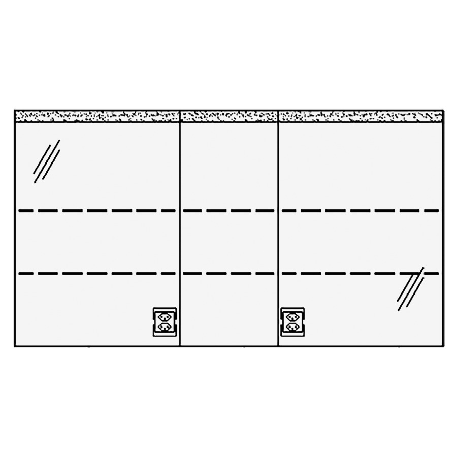 Armoire de toil. RHINO LED UP
130,6 x 72,0 x 15,0 cm
3 portes à double miroir
(50/30/50), 1 prise double à
gauche et à droite en bas
opposé des charnières
éclairage LED 1 x 31W
4000°K / 2882Lumen, IP24
