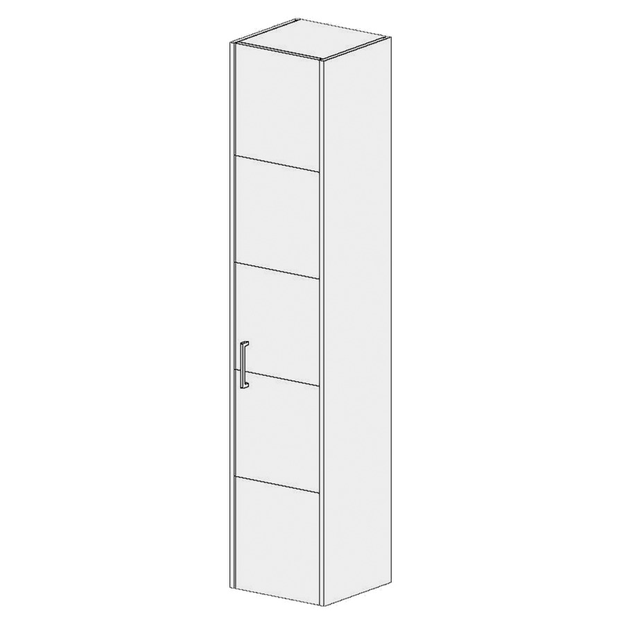 Armoire haute Procasa Tre 
35 x 168 x 33 cm
armoire de tablette
1&nbsp;porte, charnière à droite
4&nbsp;tablettes réglable
faces/côtés visibles
selon palette ProCasa Tre
veinage uniquement vertical