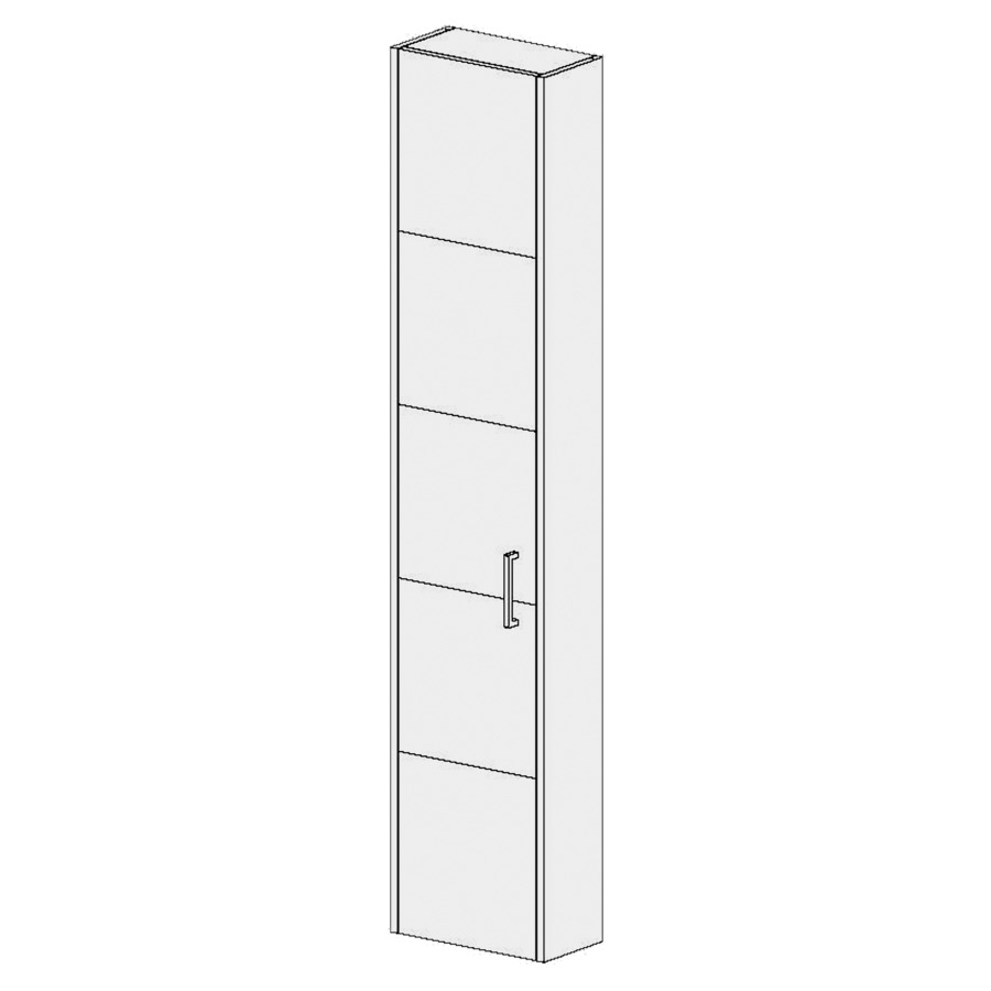Armoire haute Procasa Tre 
35 x 168 x 18 cm
armoire de tablette
1&nbsp;porte, charnière à gauche
4&nbsp;tablettes réglable
faces/côtés visibles
selon palette ProCasa Tre
veinage uniquement vertical