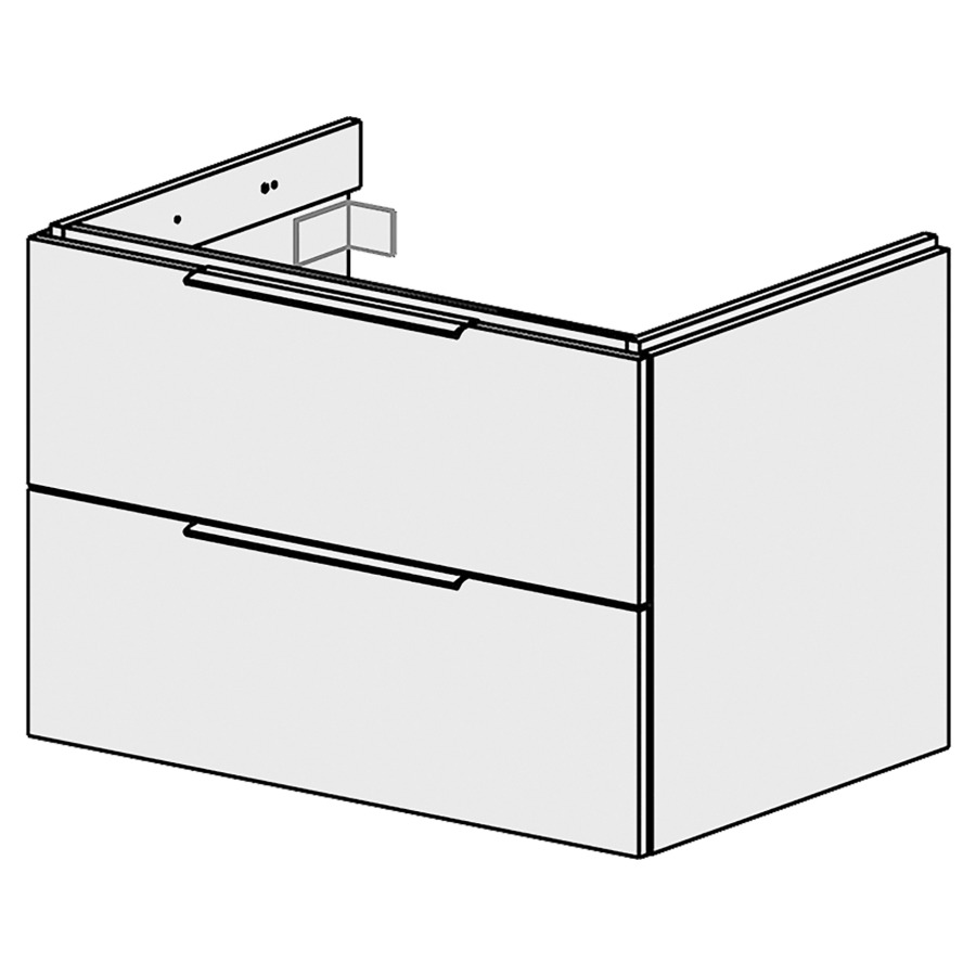 Élément inférieur  Glano Up
79.6 x 55 x 53.7 cm
pour 1 lavabo à encastrer au milieu
élément de tiroir 2&nbsp;tiroirs
tiroirs avec Blumotion
pour siphon à encombrement réduit 
et manchon à emboîter 32 mm