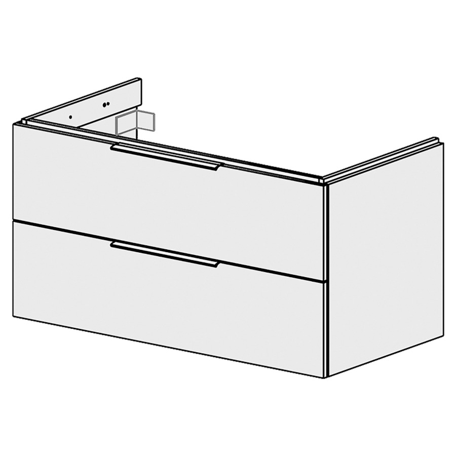 Élément inférieur  Glano Up
104.6 x 55 x 53.7 cm
pour 1 lavabo à encastrer au milieu
élément de tiroir 2&nbsp;tiroirs
tiroirs avec Blumotion
pour siphon à encombrement réduit 
et manchon à emboîter 32 mm
