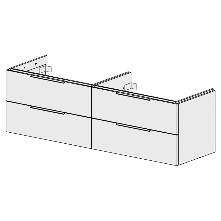 Élément inférieur  Glano Up
179.6 x 55 x 53.7 cm
pour 2 lavabos à encastrer 
2&nbsp;éléments de tiroir 2&nbsp;tiroirs chacune
tiroirs avec Blumotion
pour siphon à encombrement réduit 
et manchon à emboîter 32 mm