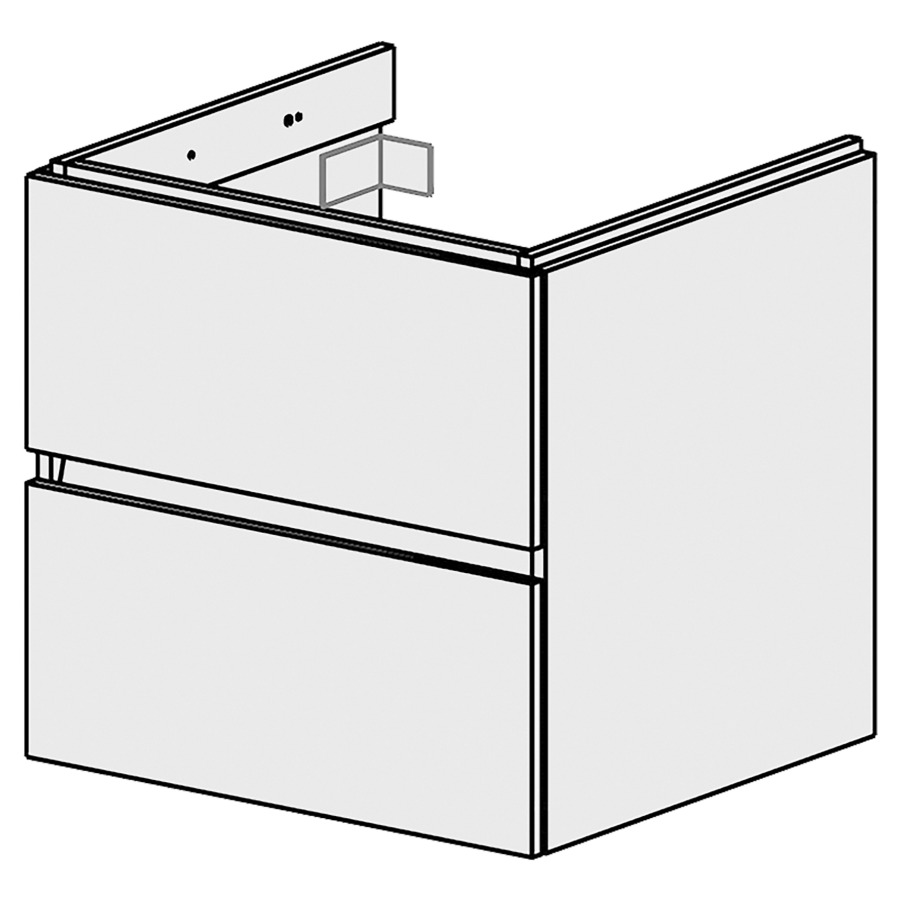 Élément inférieur  Glano Up
59.6 x 58 x 53.7 cm
pour 1 lavabo à encastrer au milieu
élément de tiroir 2&nbsp;tiroirs
tiroirs avec Blumotion
pour siphon à encombrement réduit 
et manchon à emboîter 32 mm